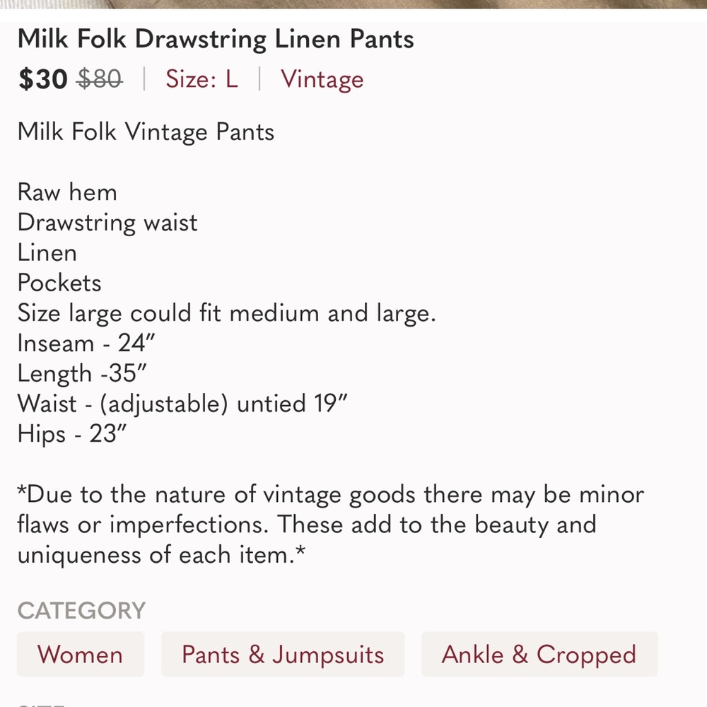 Closet Closing Today!: Milk Folk Drawstring Linen Pants, PRICE FIRM - Picture 5 of 5